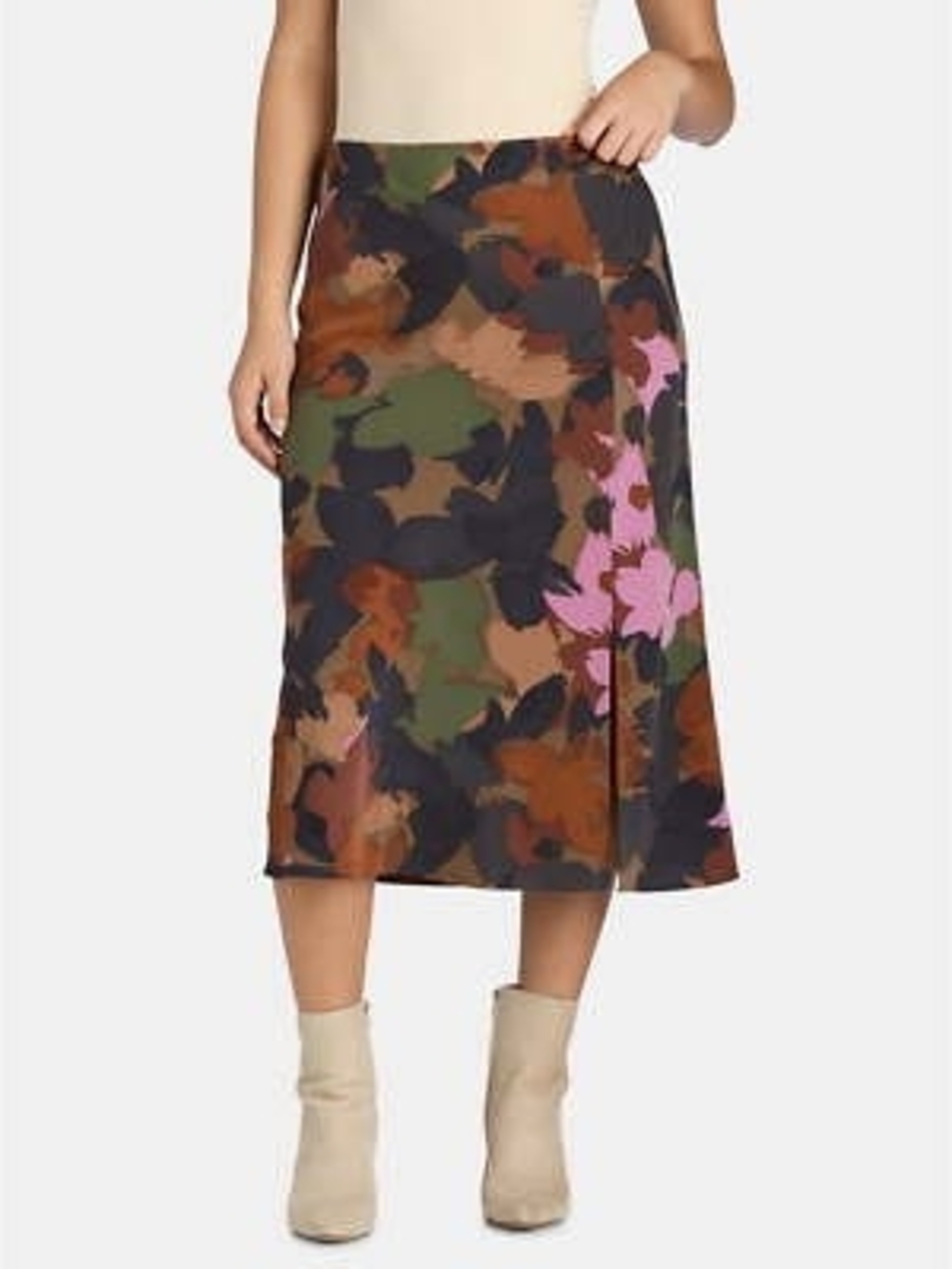 Time and Tru Floral Camo Midi Long Skirt in Olive, Brown & Pink Size: S 4-6
